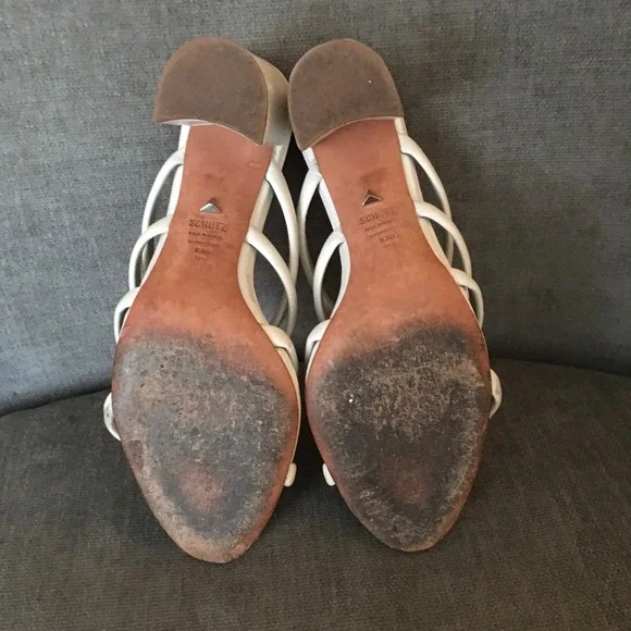 Schutz Felisa‎ Cream Leather Strappy Block Heel Sandals Size 8.5 - Picture 7 of 8